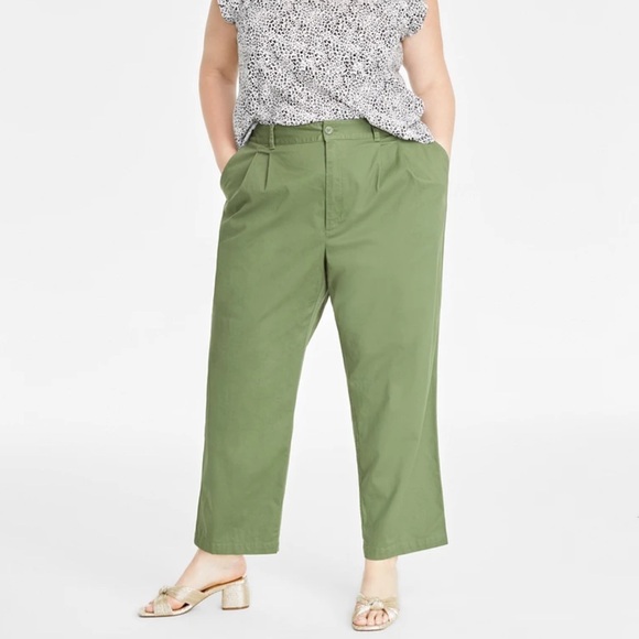 On 34th Pleated Chino Straight Leg Ankle Pants Olive Green 16W - Picture 4 of 15